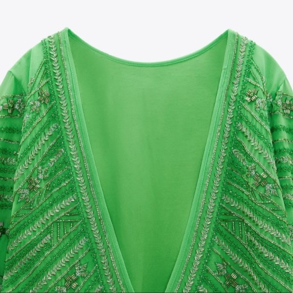 ZARA Beaded Mini Tunic Dress Green BNWT - Picture 2 of 4